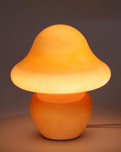 HEQET Mushroom Lamp Orange Glass Mushroom Table Lamp for Bedrooms, Living Room, Aesthetic Lamps for Bedroom, Cute Bedside Lamp - Image 1