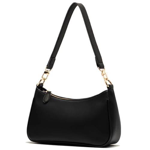 Elegant Faux Leather Shoulder Bag, Clutch Tote Handbags for Women, Convertible Crossbody Purse with 2 Removable Straps, Zipper Closure, Handbag for Women (Black) - Image 1