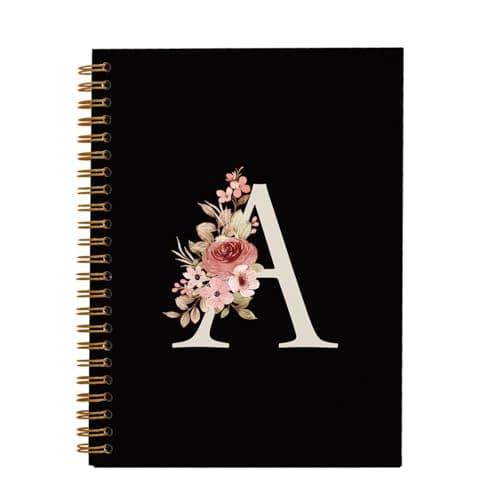 OXW Personalized Black Initial A Notebook, Custom Notebook for School, Personalized Monogrammed Gifts for Women, Unique Birthday Gifts for Women, Customized Gifts, Hardcover Spiral Notebook 5.5 x 8.3 - Image 1