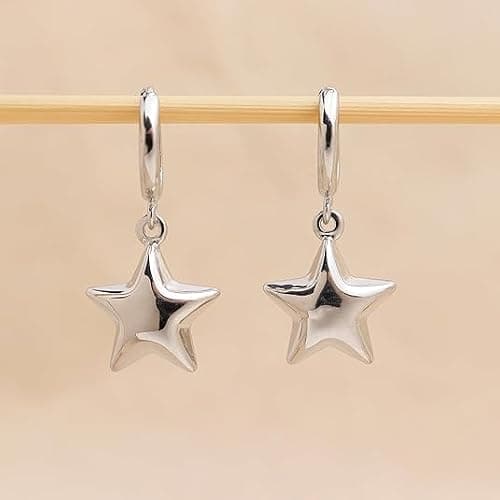 Jean Beau Hoop Huggie Charm Gold Silver Sun Star Earrings for Women, Trendy Puffy Drop Earring Prom Fashion Accessories Jewelry Gift thumbnail 4