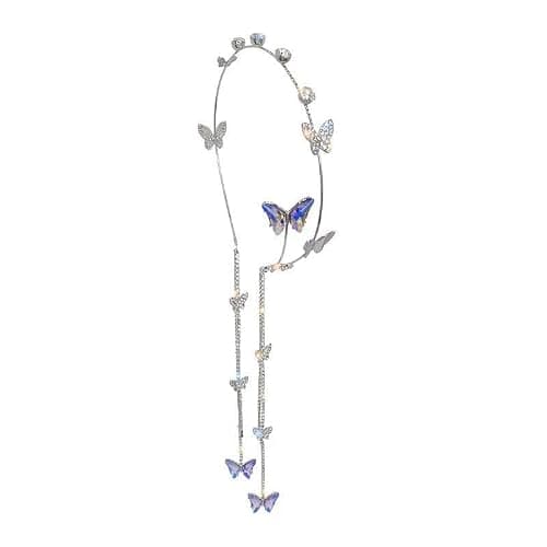 E EMZHOLE Wedding Butterfly Headband Head Chain Silver Tassel Hair Hoop Band Hair Vine Vintage Decorative Headwear Headpieces Hair Accessories for Women and Girls Headdress (01) thumbnail 6