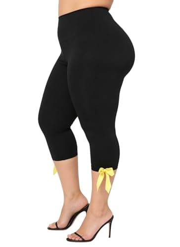 KMBANGI Women Skinny Capri Leggings Bow Tie Up Knee Length Capris Pants Sexy Stretchy Slim Fit Cropped Trousers (Bow Side Black,XL) thumbnail 2