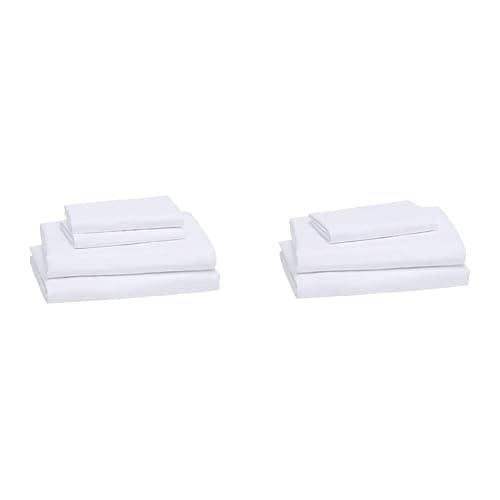 Amazon Basics 4 Piece Microfiber Lightweight Wrinkle-free Breathable Bed Sheet Set, Super Soft Easy Care, 14" Deep Pockets, Queen, Bright White, Solid thumbnail 2