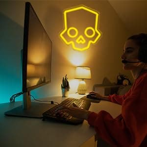 Tiabuy Skull Neon Sign Hero Diver Neon Lights for Game Room Decor, Man Cave Yellow Skeleton Skull Led Neon Light Bar Decor Perfect for Halloween Party,LED Lights with Dimmable Switch 11 * 12 INCH thumbnail 4