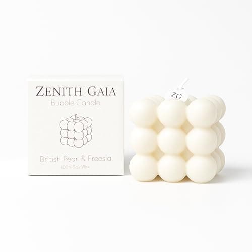 Zenith Gaia Bubble Kerze Aus 100% Natürlichem Sojawachs - Beige 6x6x6cm - Britische Birne & Freesie - Handgemacht - Perfekte Deko Kerze Für Wohnzimmer Schlafzimmer Meditation - Clean Girl Aesthetic thumbnail 2