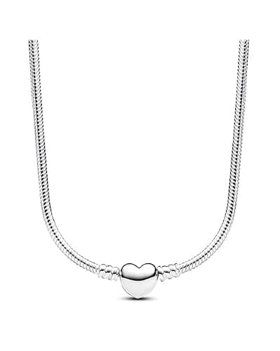 PANDORA Moments Heart Clasp Snake Chain Necklace, 17.7" | Sterling Silver, Jewelry for Women with Gift Box, PANDORA Moments Jewelry thumbnail 2