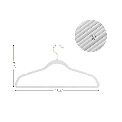 SONGMICS Slim Velvet Hangers, Non-Slip Clothes Hangers with Rose Gold Swivel Hooks, Space-Saving, for Closet, 50 Pack, White UCRF026W03 thumbnail 3