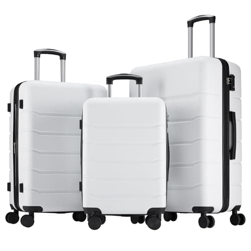 OLIXIS 3-Piece Luggage Set, Carry On Suitcases with Spinner Wheels, Expandable Travel Luggage with TSA Approved Lock & ABS Hard Shell, White, 20/24/28 Inch - Image 1