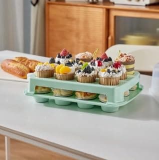 Top Shelf Elements Cupcake Carrier, EXTRA TALL LID, Green Cupcake Holder Carries 24 Standard-Size Cupcakes, Muffin Traveler Two Tier Stand Reusable Cupcake Box thumbnail 4