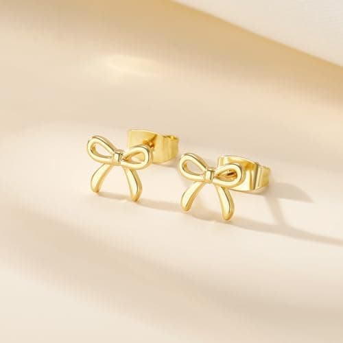 JIAOGE Bow Earrings for Girls Kids Earring - Gold Studs Earrings for Women Gold Earrings for Women Hypoallergenic Earring for Girl Kids Jewelry Gifts for Girls Gift for Teen Girl Gifts Trendy Stuff thumbnail 7