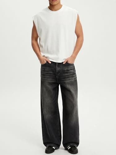 Comdecevis Men's Baggy Jeans Wide Leg Loose Fit Skater Jeans Y2K Streetwear Men M Black Wash thumbnail 4