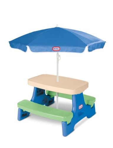 Little Tikes Easy Store Jr. Picnic Table with Umbrella - Blue / Green thumbnail 3