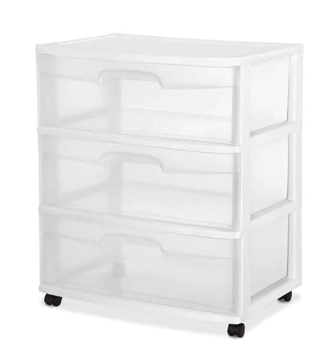 Wide 3-Drawer Storage Cart - White, Plastic, Rolling Casters - Image 1