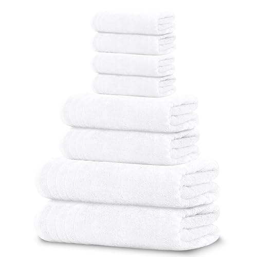 Tens Towels 8 Piece Towels Set, 2 Extra Large Bath Towels, 2 Hand Towels, 4 Washcloths, 100% Cotton, Lighter Weight, Quicker to Dry, Super Absorbent, Perfect Bathroom Towels Set (White) - Image 1
