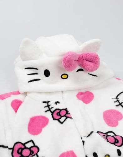 Hello Kitty Womens White Hooded Bathrobe | Cosy Fleece Loungewear with Pink Accents & Long Sleeves | Cartoon Character Design | Perfect for Relaxing Days Merch - L-XL thumbnail 6