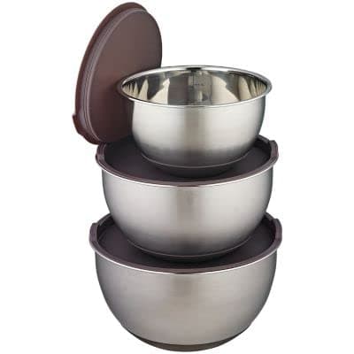 lakeland Set of 3 Stainless Steel Bowls – Up to 4.8L Capacity with Non-Slip Bases Dishwasher Safe - Image 1