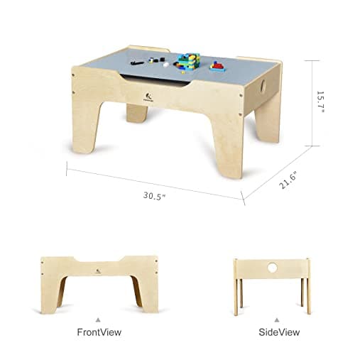 KRAND Kid's All-in-One Activity Play Table with 290 Building Bricks and 30-Piece Wooden Train Set Railway,Cars,Track and Accessories for Toddlers Boys and Girls Children's Toy Playset Game Desk - Regular Baseplate Version thumbnail 7