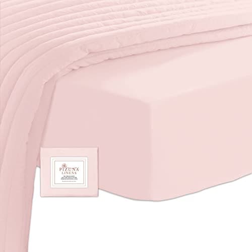 Pizuna Cotton King Single Fitted Sheet, 500 Thread Count 100% Combed Cotton Sateen Weave Fitted Sheet King Single with Extra Deep Pocket Fits Upto 40 cm (Light Pink Fitted Sheet - 1 PC) - Image 1