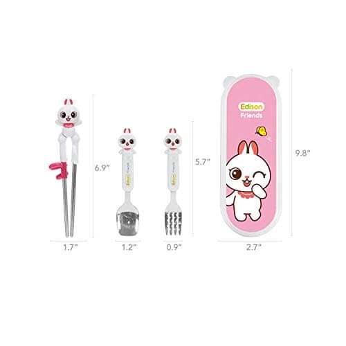 Edison Friends Owl Stainless Steel Chopsticks, Spoon, Fork and Case 4 Set - Right Handed, Yellow, Owl, Set of 4 pcs (Olly), Made in Korea thumbnail 2