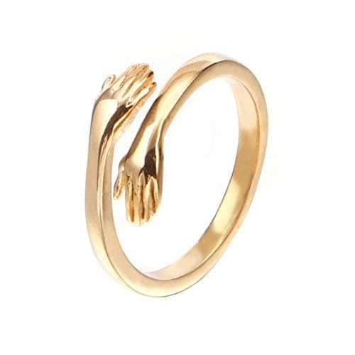 INRENG Unisex Stainless Steel Hands Embrace Open Couples Wedding Ring Romantic Love Hug Jewelry thumbnail 2