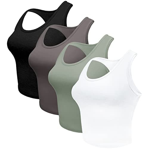 4 Pieces Women's Crop Tops Cotton Basic Tank Tops Racerback Sleeveless Sports Workout Crop Tank Tops thumbnail 4