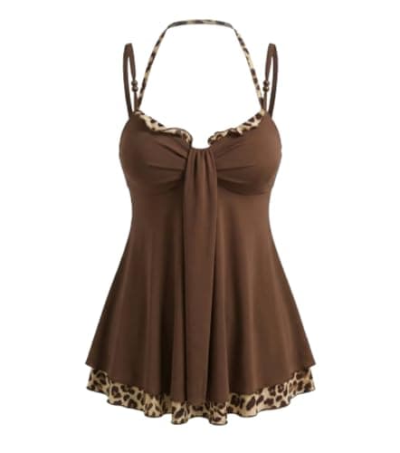 IDEWO Grunge Leopard Print Tank Top Spaghetti Strap Camisole Top Sleeveless V Neck Slim Fit Clothes Vintage Going Outfits - Image 1