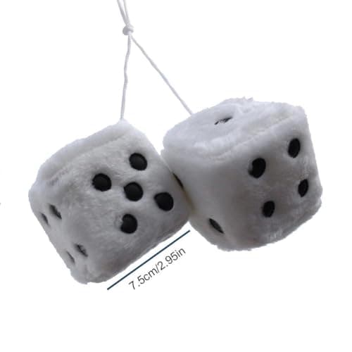 Car Mirror Hanging Furry Dice, Classic Vintage Soft Square Hanging Fuzzy Dice, Accessories Ornament Decoration for Car Rearview and Automotive Interior Mirror (White) thumbnail 5