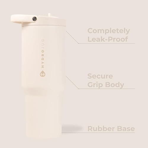 HydroJug Sport - Stainless Steel Tumbler with Straw, Vacuum Insulated, 32oz Leakproof Water Bottle, Ergonomic Design, Reusable, Dishwasher Safe, Rubber Base, Durable for Gym or Outdoors, Cream thumbnail 3