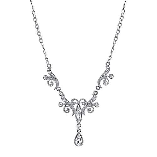 1928 Jewelry Crystal Teardrop Y-Shape Necklace, 15" thumbnail 2