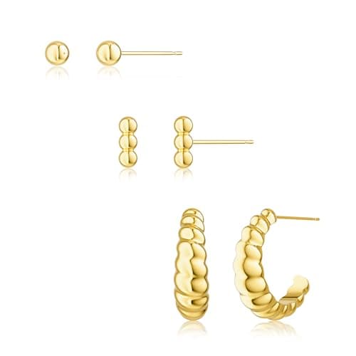 Freekiss Gold Hoop Earrings Set for Women Trendy: Lightweight 14K Gold Plated Hypoallergenic Stud Earrings Dainty Small Half Open Twisted Huggie Earrings for Women Jewelry Gifts thumbnail 8
