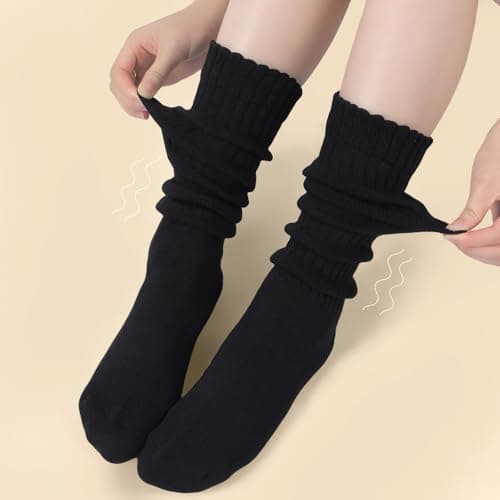 Nimalpal Slouchy Socks for Women 3 Pairs (Black), Women's Fall Winter Soft Long Chunky Scrunch Socks Size 5-11 thumbnail 2