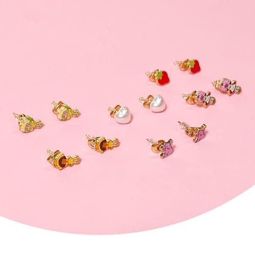 LUV HER The World of Strawberry Shortcake Hypoallergenic Earrings for Girls Ages 4+ - Safe Stud Styles - Jewelry Gift for Sensitive Ears & Cartoon Lovers, 6 Pairs thumbnail 5