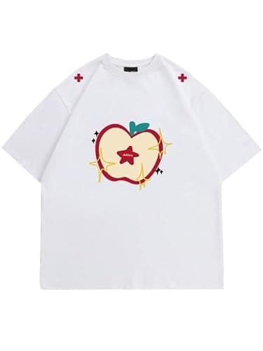 JOLILUNA Whimsy Twee Clothes for Women Oversize Graphic Apple Tee Y2k Fashion Whimsical Clothes 2025 - Image 1