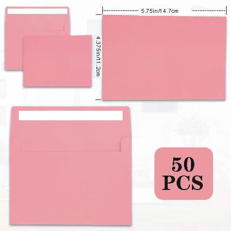 50Packs A4 Pink Envelopes 4x 6 Inch Card Envelopes,Self Seal for Weddings, Greeting Cards，Mailing， Invitations, Photos, Postcards - A4 - A4( Pink)50Pack thumbnail 3
