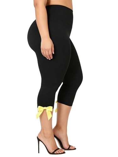 KMBANGI Women Skinny Capri Leggings Bow Tie Up Knee Length Capris Pants Sexy Stretchy Slim Fit Cropped Trousers (Bow Side Black,XL) thumbnail 4