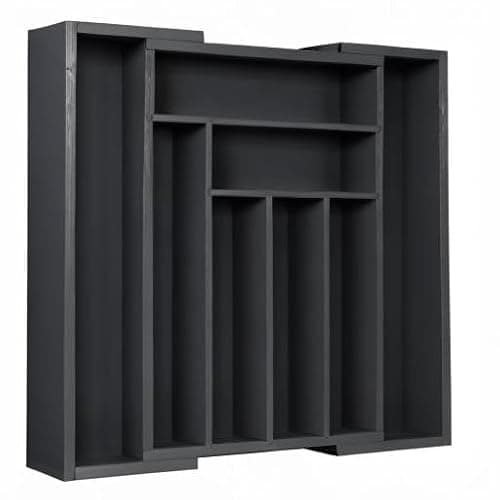 Pipishell Bamboo Expandable Drawer Organizer for Utensils Holder, Adjustable Cutlery Tray, Wood Drawer Dividers Organizer for Silverware, Flatware, Knives in Kitchen, Bedroom, Living Room(M-Black) thumbnail 9