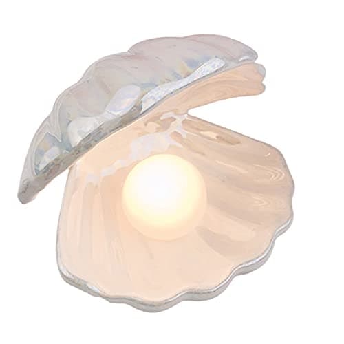Koolouispoper Ins Japanese Style Ceramic Shell Pearl Night Light Streamer Mermaid Fairy Shell Night Lamp for Bedside Home Decoration Xmas Gift (White) - Image 1