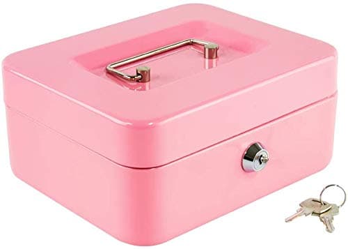 xydled Locking Steel Medium Cash Box with Removable Coin Tray and Key Lock,7.87"x 6.30"x 3.54",Pink - Image 1