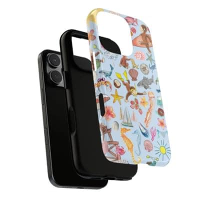 Curious Monkey George Whimsical Summer Beach Phone Case Compatible with iPhone 16E, Protective Hybrid 2-Layer Hard Shell, Cute Curious Monkey Collection Playful George thumbnail 2