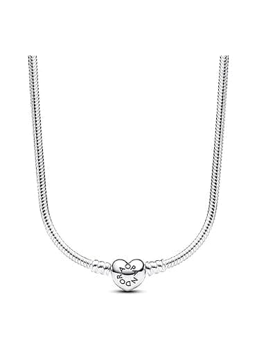 PANDORA Moments Heart Clasp Snake Chain Necklace, 17.7" | Sterling Silver, Jewelry for Women with Gift Box, PANDORA Moments Jewelry - Image 1