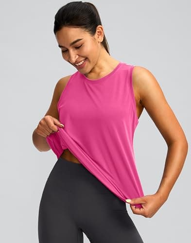 Women's Workout Tops Racerback Athletic Tank Tops Sleeveless Loose Fit Yoga Running Gym Shirts for Women(Magenta,L) thumbnail 2