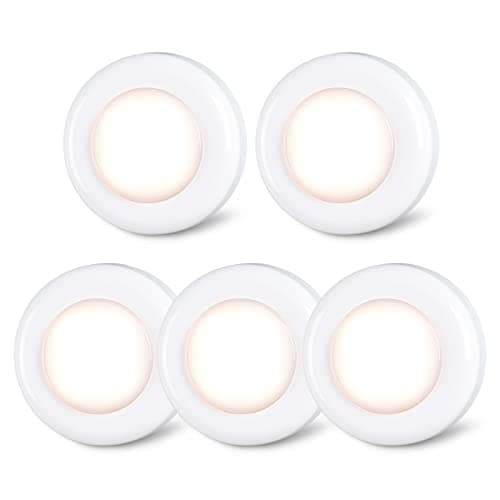 STAR-SPANGLED Push Tap Light, Mini Night Touch LED Puck Lamp, Portable Under Cabinet Lighting AAA Battery Operated Powered, DIY Stick On Lights for Closet, Counter, Kitchen (7cm, Warm White, 5 Pack) - Image 1