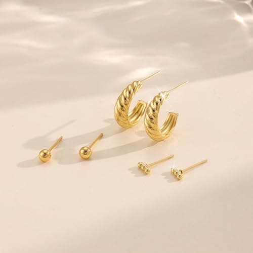 Freekiss Gold Hoop Earrings Set for Women Trendy: Lightweight 14K Gold Plated Hypoallergenic Stud Earrings Dainty Small Half Open Twisted Huggie Earrings for Women Jewelry Gifts thumbnail 5