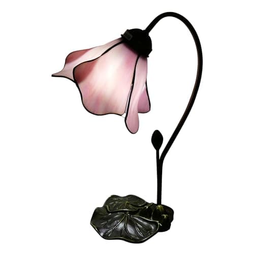 VirtueKing Tiffany Table Lamp Pink Lotus Stained Glass Lamp 8" Wide 14" Tall Bedside Table Light Desk Lamps Vintage Reading Lamp with Color Changing LED Bulb - Image 1