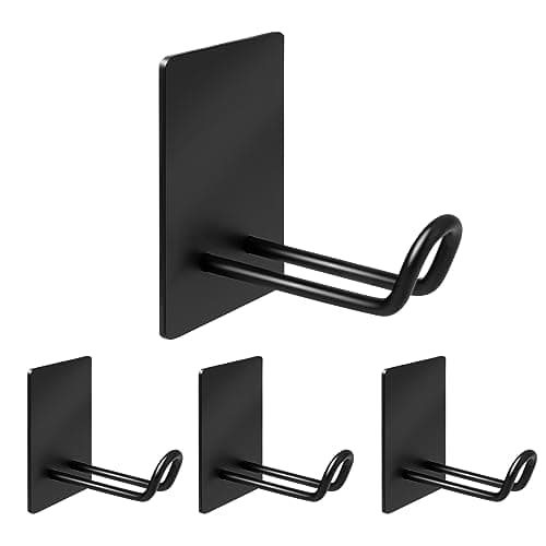 Quavzotu Self Adhesive Hooks Heavy Duty, Large Stainless Steel Towel Hooks, No Drill Sticky Hooks, Long Stick on Shower Wall Hooks for Hanging Hat Coat Key Headphone (Black(4Pcs)) - Image 1