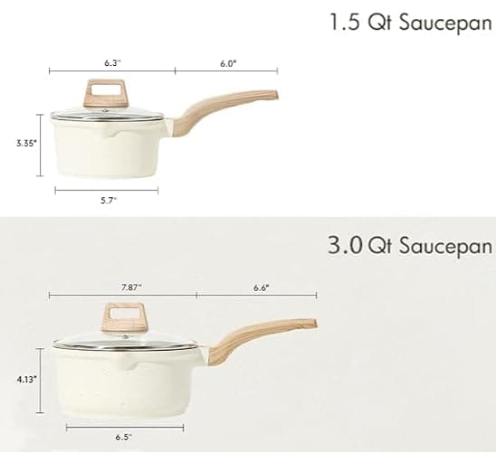 CAROTE 1.5Qt & 3.0Qt Sauce Pan Sets with Lid Cooking Pots Nonstick Saucepans Cookware Set with Pour Spout Small Kitchen Pot, Induction Comptable, Easy to Clean, PFOA FREE (White Granite) thumbnail 2