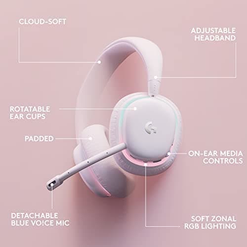 Logitech G735 Wireless Gaming Headset, Customizable LIGHTSYNC RGB Lighting, Bluetooth, 3.5 MM Aux Compatible with PC, Mobile Devices, Detachable Mic - White Mist thumbnail 6