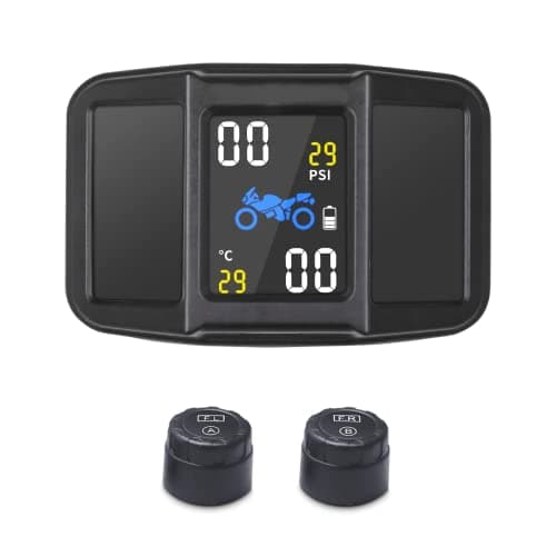 B-Qtech Wireless Motorcycle Tire Pressure Monitoring System 5 Alarm Modes, USB Rechargeable Waterproof Tire Pressure Monitoring System with 2 External Sensors & LCD Display - Image 1