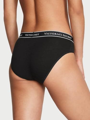 Victoria's Secret Women's Cotton Logo Hiphugger Underwear, Panties for Women, Pack of 4, Black, M thumbnail 3