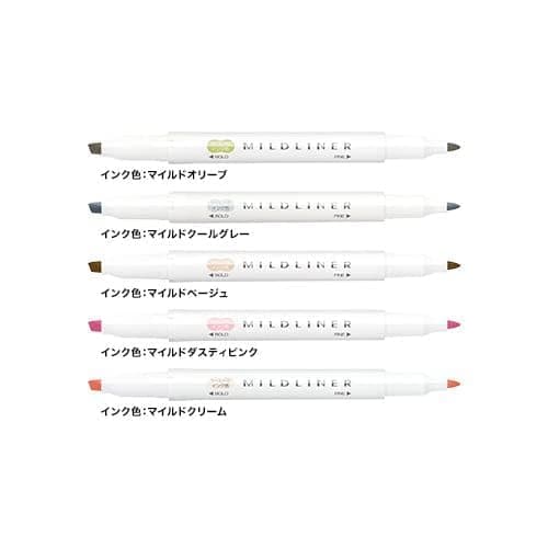 Zebra Line Marker, Thick & Fine Water Based Pigment, Mildliner, Natural Mild Colors, 5 Colors WKT7-5C-NTC thumbnail 2